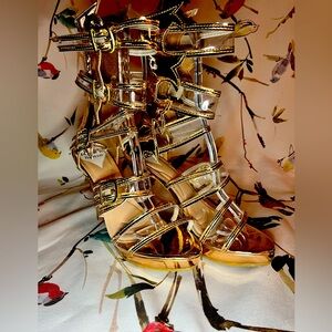 NEW Rose gold patent leather sandal with clear straps (made for samba dance)